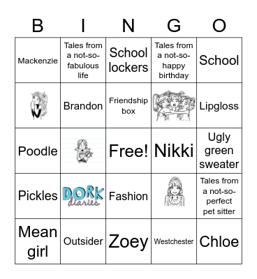 Dork Diaries Bingo Card