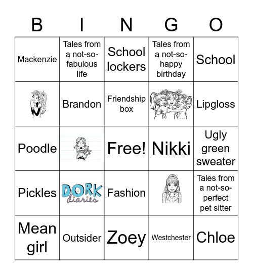 Dork Diaries Bingo Card