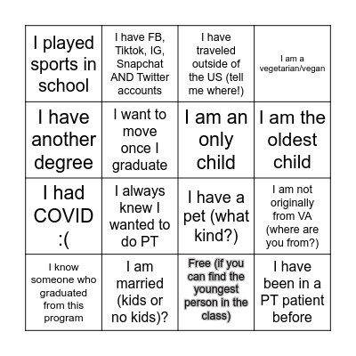 Icebreaker Bingo Card