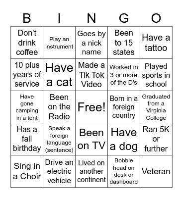 Ice Breaker Bingo Card