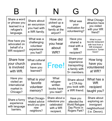 World Relief Volunteer Appreciation Bingo Card