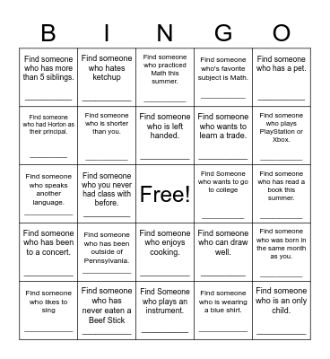 Find Someone Who Bingo Card