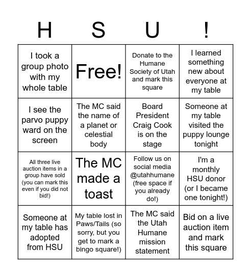 TEST BINGO Card