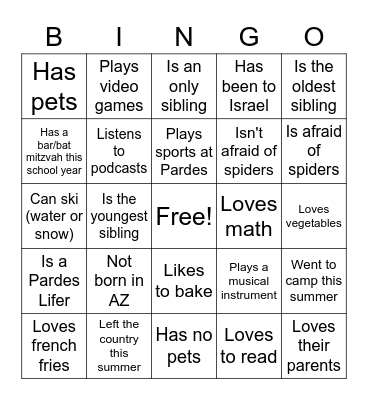 Get to Know You Bingo Card