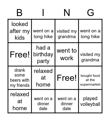 PAST EVENTS Bingo Card