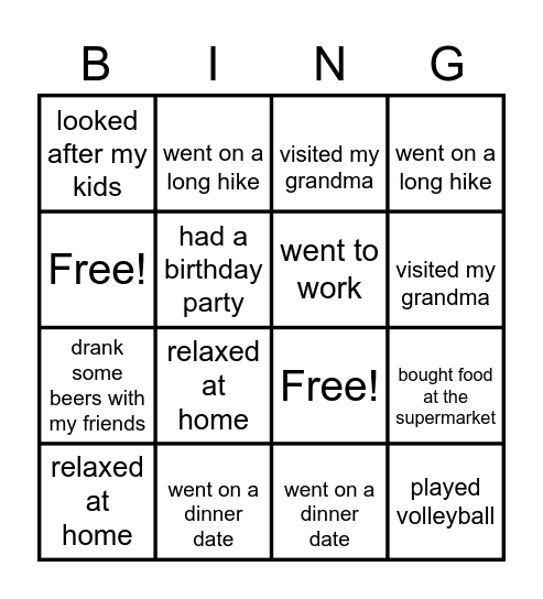 PAST EVENTS Bingo Card