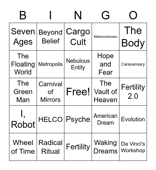 Burning Man Themes Bingo Card