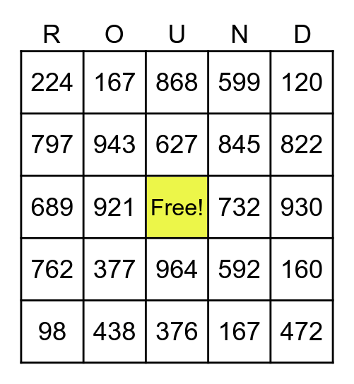 Rounding BINGO Card