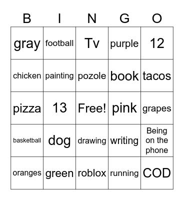 8th Grade Bingo Card