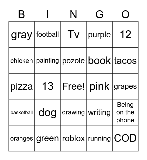 8th Grade Bingo Card