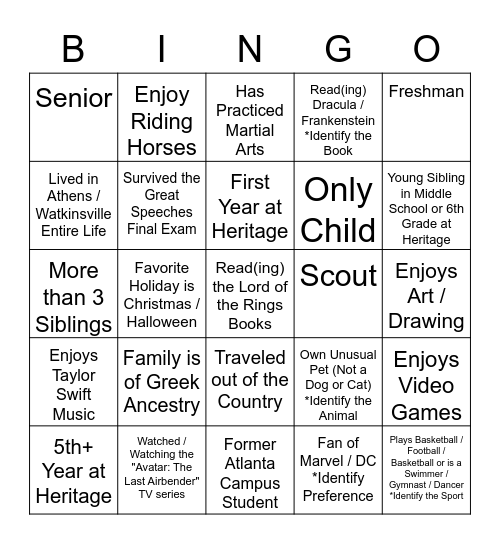 Week 1 Get-To-Know-You Bingo Card