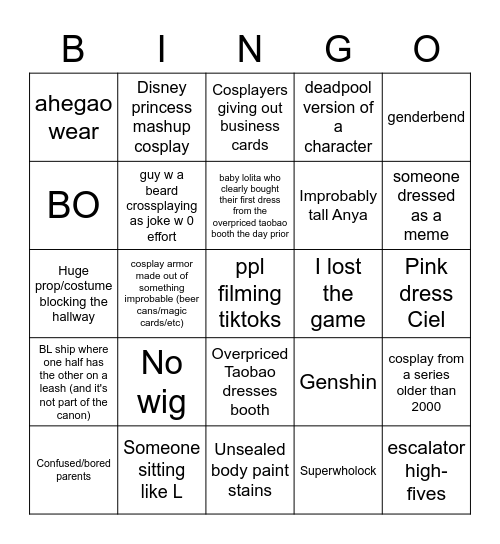 Weebcon Bingo Card