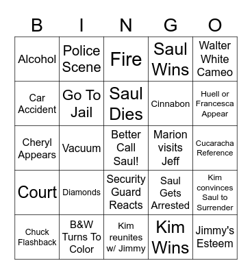 Better Call Saul FINALE Bingo Card