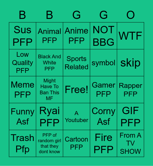 PFP DISCORD Bingo Card