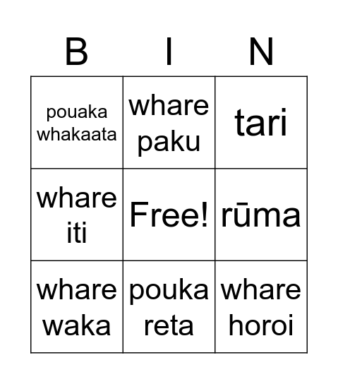 Whare Maori 1 Bingo Card