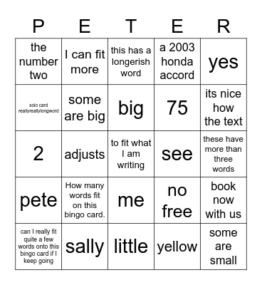 Sally's Shower BINGO Card