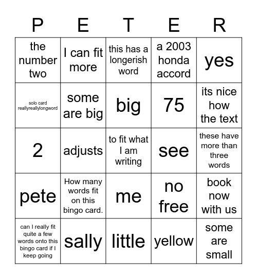 Sally's Shower BINGO Card