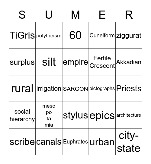 Mesopotamia Bingo Card