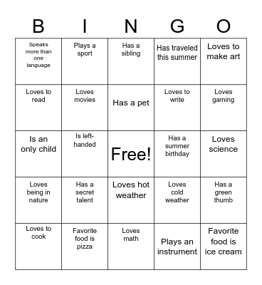 Human Bingo Card