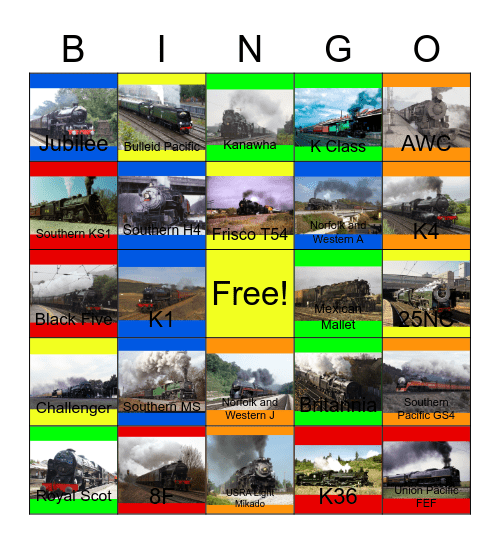 Hard Workin Steam Locomotives Bingo Card