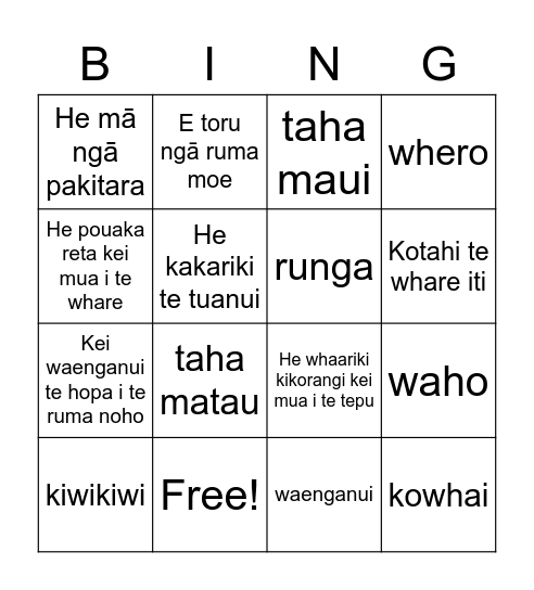 Whare Maori 2 Bingo Card