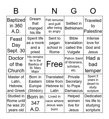 St. Jerome Bingo Card