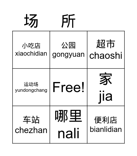 场所 chǎngsuǒ Bingo Card