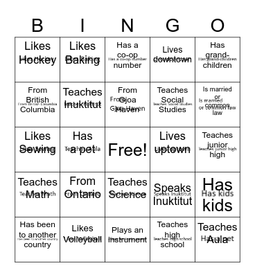 Qiqirtaq Staff 2022/2023 Bingo Card