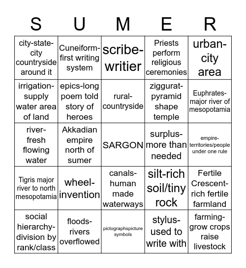 Mesopotamia Bingo Card