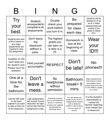 Expectations3 Bingo Card