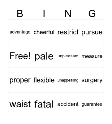 0816 Vocabulary Bingo Card