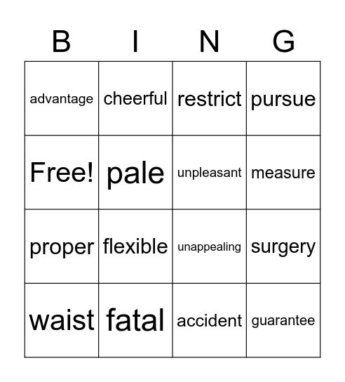 0816 Vocabulary Bingo Card