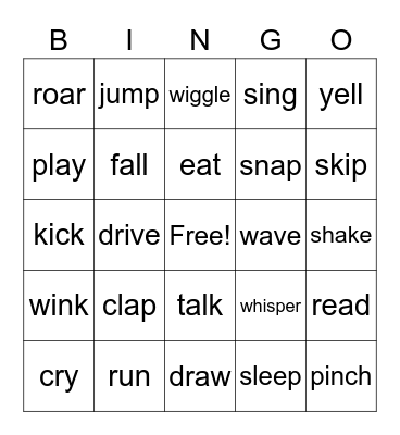Verb Bingo Card