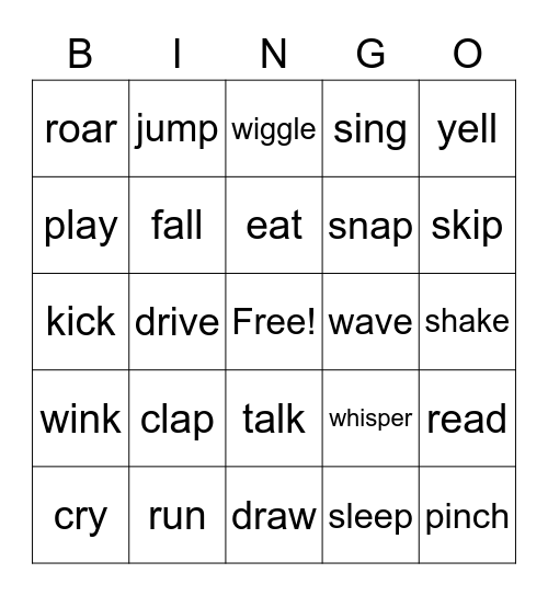 Verb Bingo Card