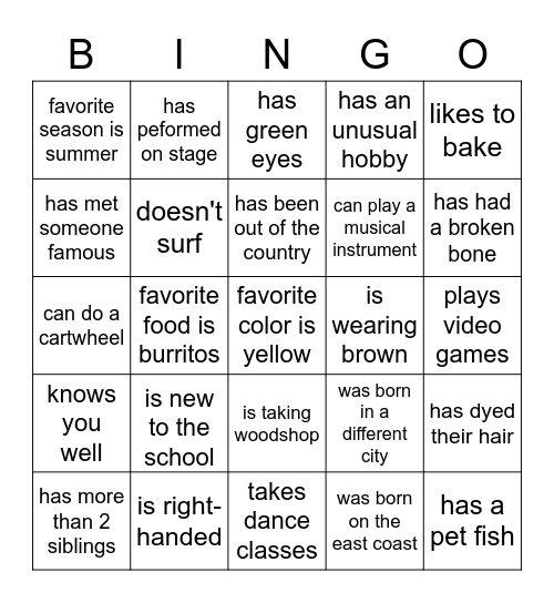 Find Someone Who/Whose... Bingo Card