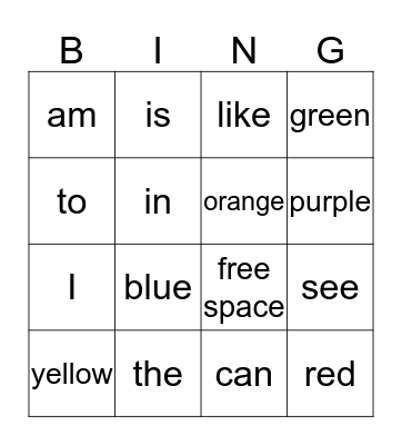 Sight Words  Bingo Card