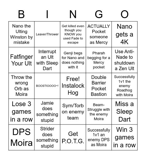 Stoat's OW Bingo Card