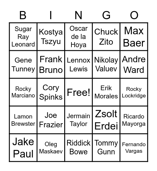 35 - FAMOUS BOXERS Bingo Card