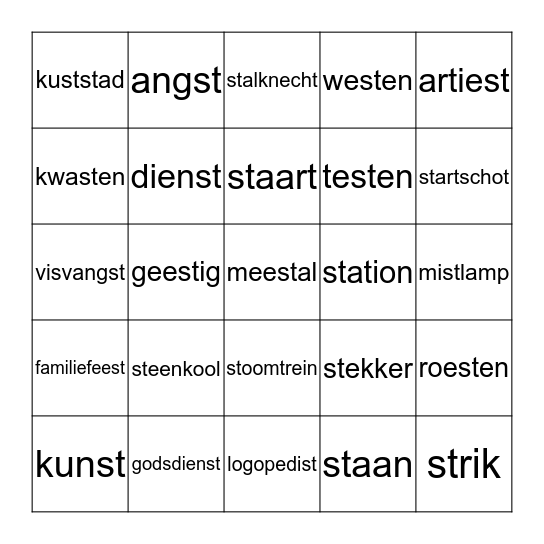 articulatie -st- Bingo Card