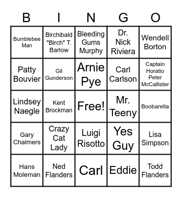 35 - SIMPSONS CHARACTERS Bingo Card