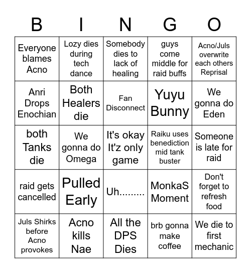 We gonna die Bingo Card