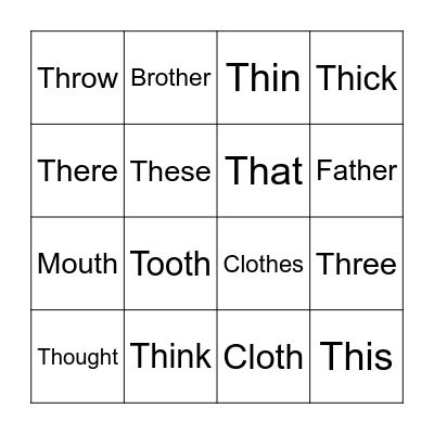 Hard + Soft /th/ Bingo Card