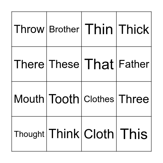 Hard + Soft /th/ Bingo Card