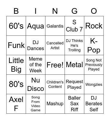 DJ Helicase's Monday Night Jammin' Bingo Board Bingo Card