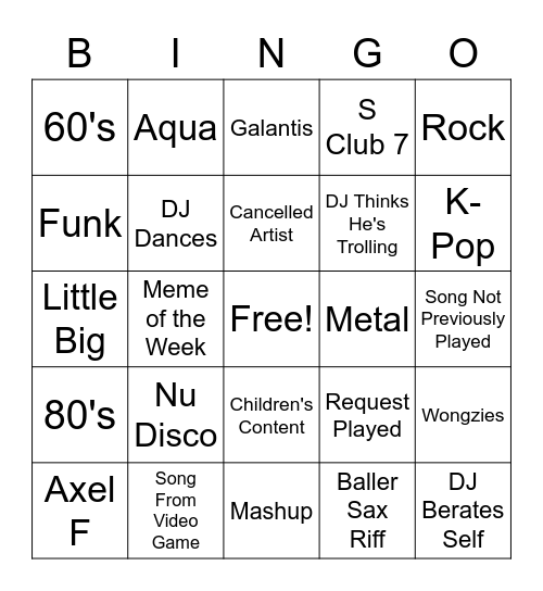 DJ Helicase's Monday Night Jammin' Bingo Board Bingo Card