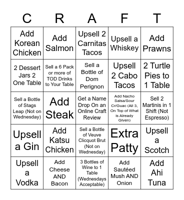 Add Ons & Upsells Bingo Card