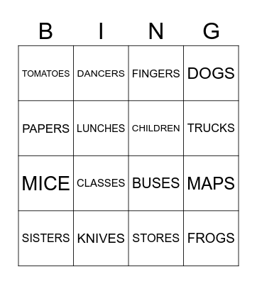 PLURAL NOUNS Bingo Card