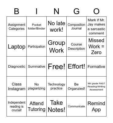 Syllabus Bingo-Pre-AICE Bingo Card