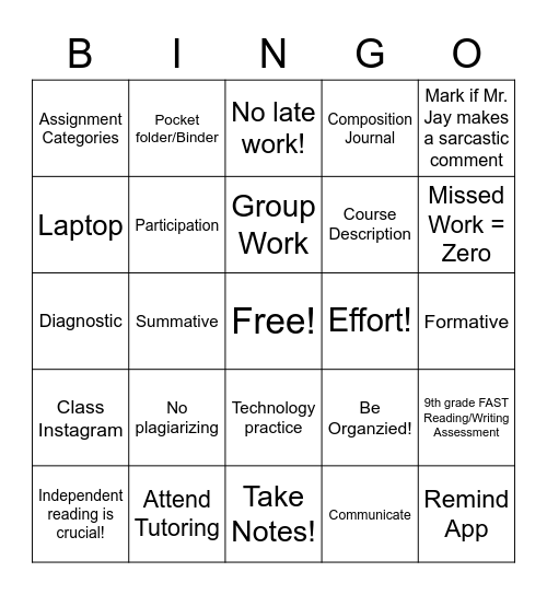 Syllabus Bingo-Pre-AICE Bingo Card