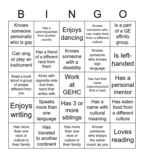 TB Diversity Bingo! Bingo Card